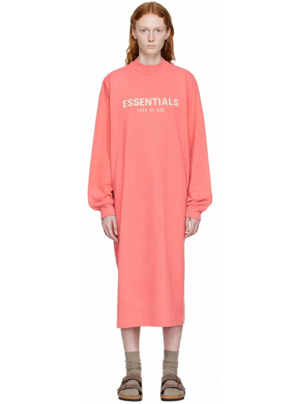 NWT Fear of God ESSENTIALS Coral Logo Long Sleeve Midi Dress Women S